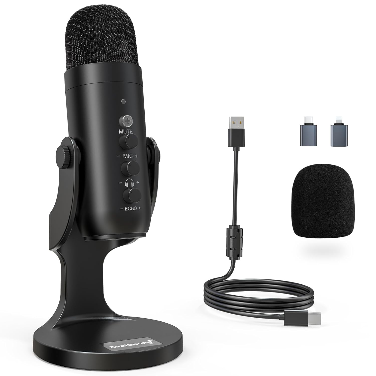 zealsound USB Microphone, Condenser Computer Mic, Plug & Play Gaming Microphone for Phone/PS4/PS5, Headphone Output, Volume Control, Mic Gain Control, Mute Button, YouTube Podcasting on Windows