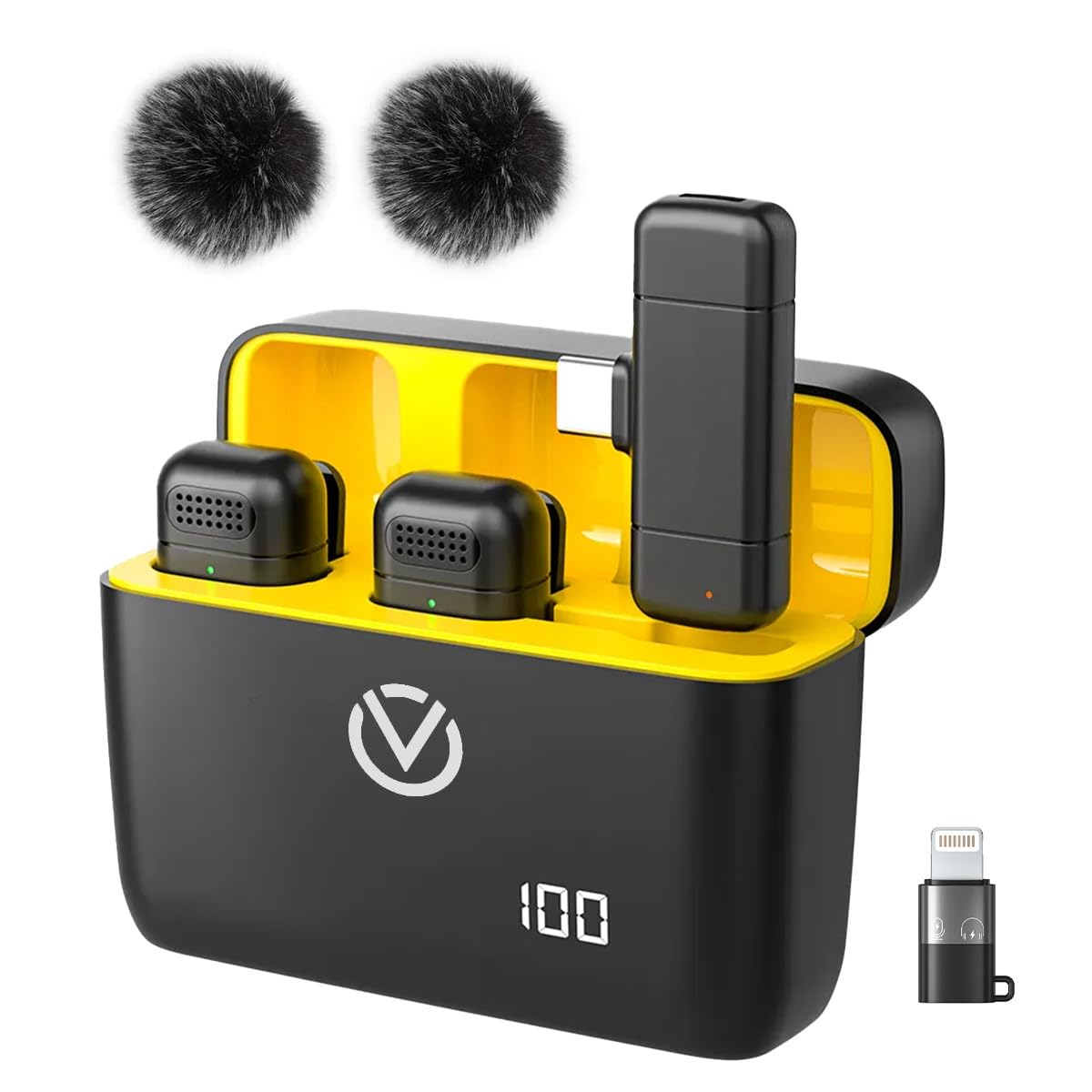 VOOK Wireless Mic with Noise Reduction for Video Recording, Support Type C Android & iPhone, Dual Channel Mic Wireless | Mics for YouTube Wireless