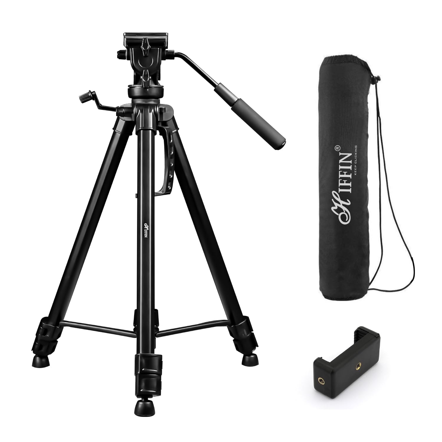 HIFFIN HF-880 (65 Inch) Aluminum Heavy Duty Tripod | with Fluid Bubble Head | Tripod for DSLR & Video Cameras| Maximum Operating Height: 5.45 Feet